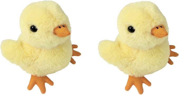 Inware Kuikentje knuffel - 2x - pluche kuiken - geel - 15 cm - boerderij knuffel