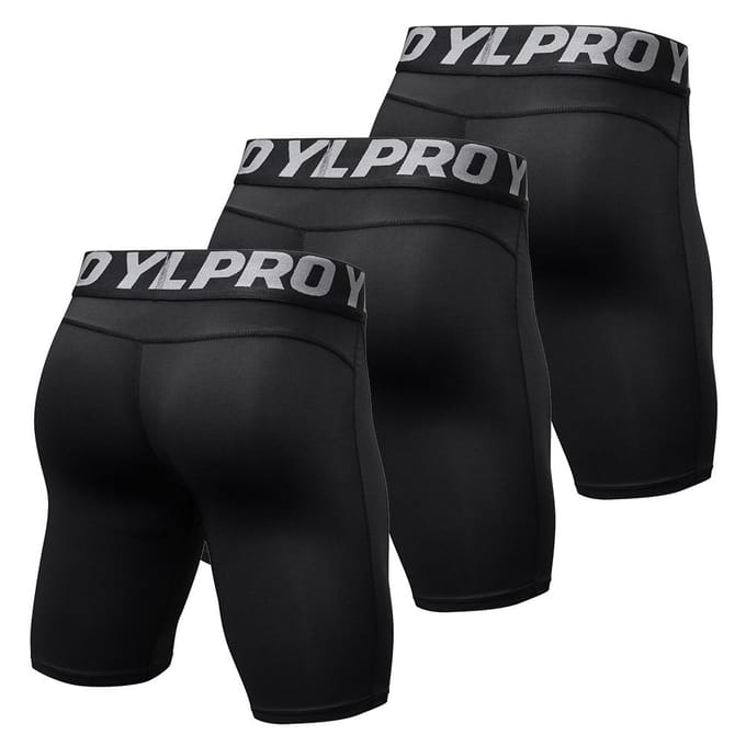 Lot de 3 shorts de compression pour hommes, sous-vêtements d'entraînement actif All BlackS black