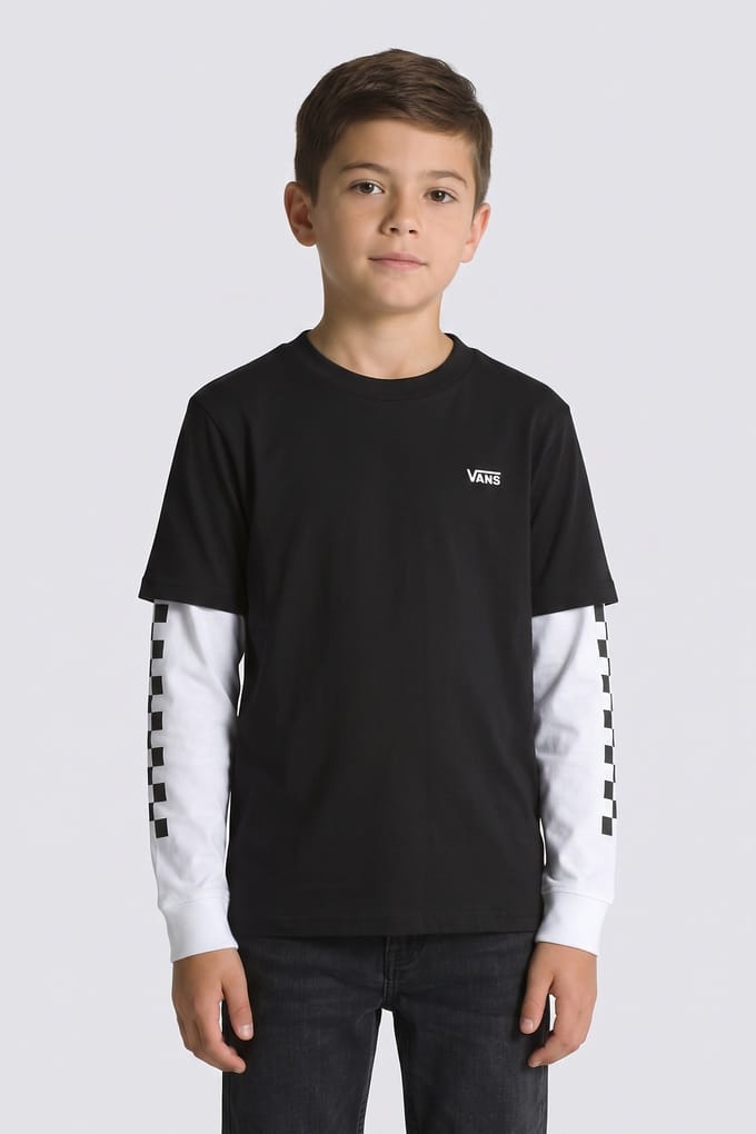 Vans Boys Long Check Twofer T-shirt Black Größe: L | Hemden Outlet | kids | Schwarz