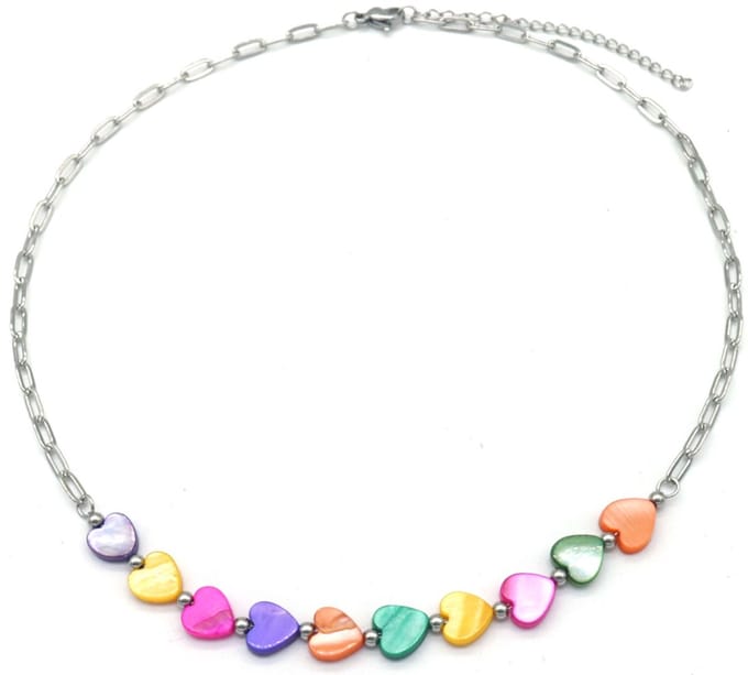 Ketting met Hartjes - RVS - Lengte 39-44 cm - Zilverkleurig – valentijn – cadeau