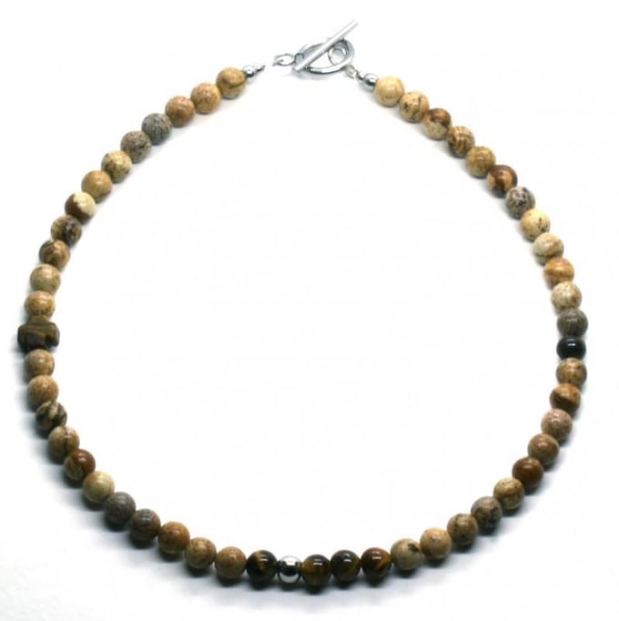 IbizaMen KIDS - Jongens - ketting - edelsteen - jaspis - 36 cm