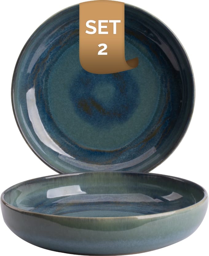 Palmer Bord diep Miami 22 cm Groen Stoneware 2 stuks