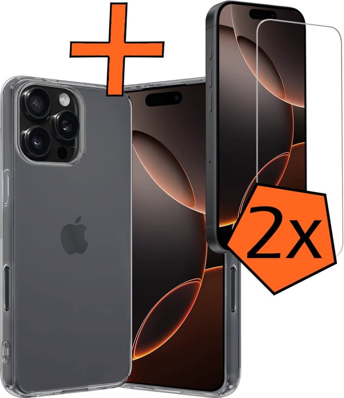 Hoes - Met 2x Screenprotector - Geschikt voor Apple iPhone 16 Pro Max - Sterk & Shockproof - Back Cover - Siliconen Case - Telefoon Hoes - Transparant