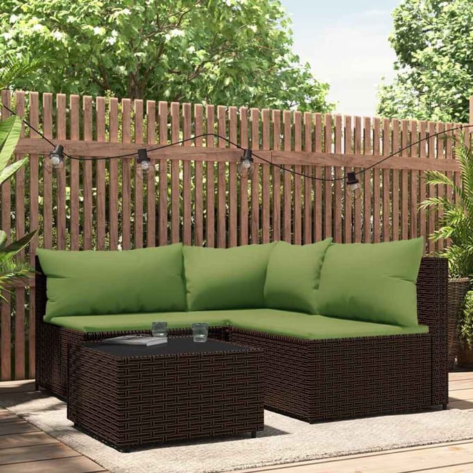 vidaXL - 4-delige - Loungeset - met - kussens - poly - rattan - bruin