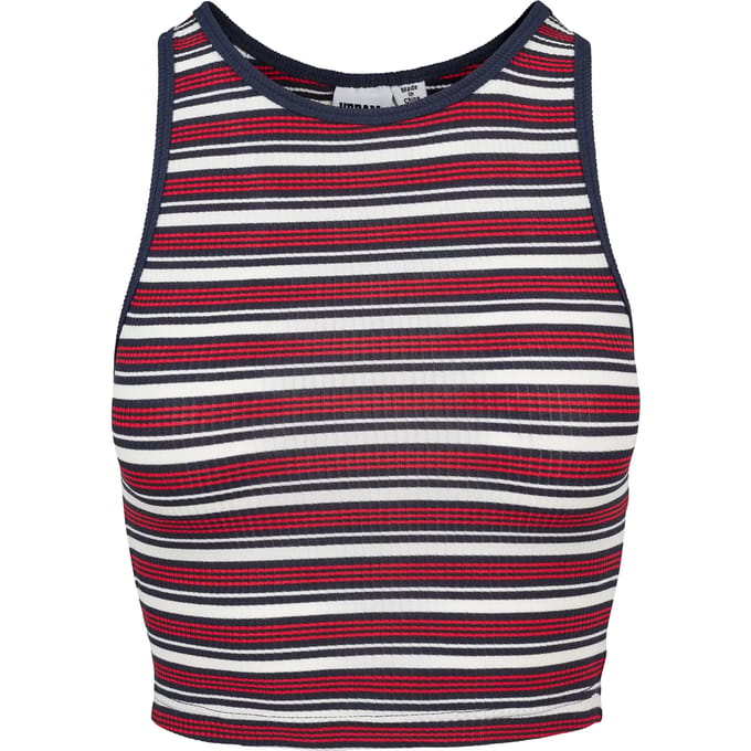 Urban Classics - Rib Stripe Crop top - L - Wit/Rood