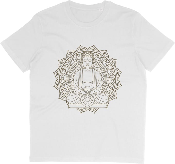 T Shirt Met Mooie Boeddha Print - Yoga - Wit - Maat M