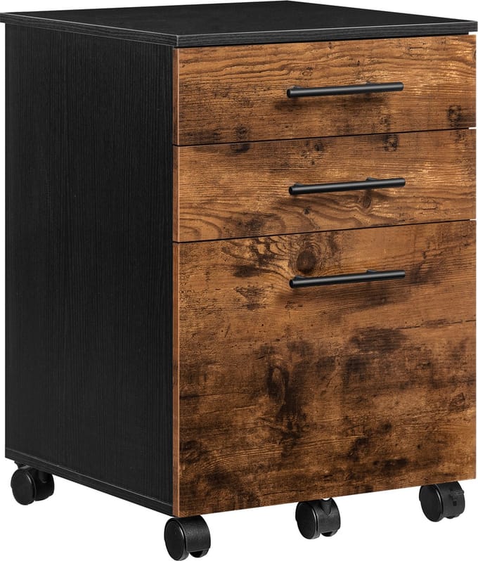 Ladeblok Bureau met Wielen – 3 Lades – Bruin Houtlook – 40×40×57,5 cm