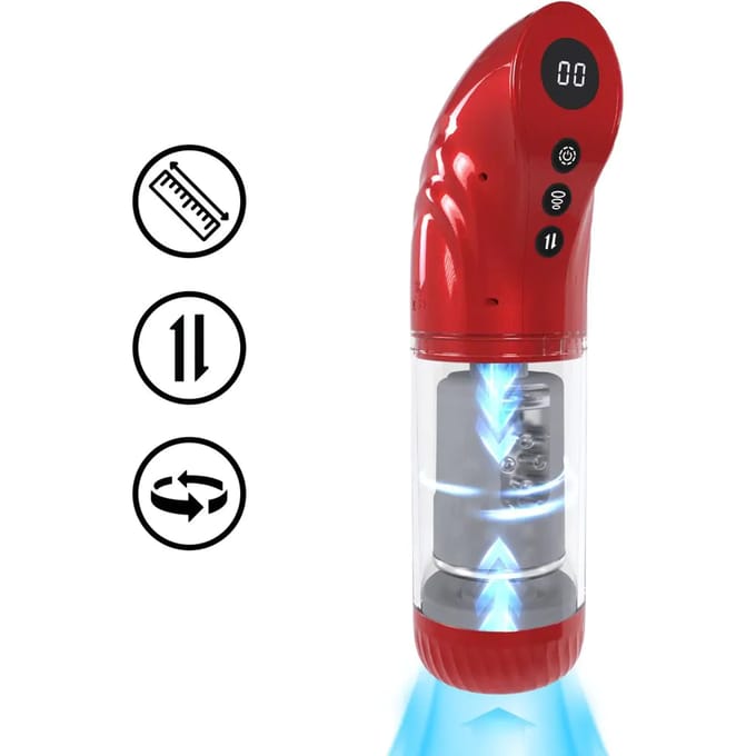 StrokeMate - Suction Rotation and Thrusting Masturbator Pump - Metallic Red
