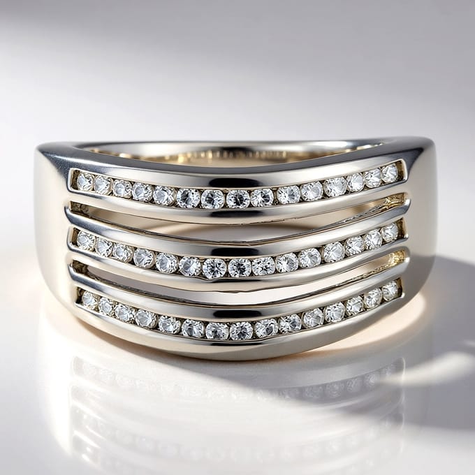 Cavill - 925 Sterling Zilver Damesring - 45 Briljant geslepen Cambodjaanse Zirkonen 0,59 ct - Elegante Brede Gebogen Ring Kanaalzetting