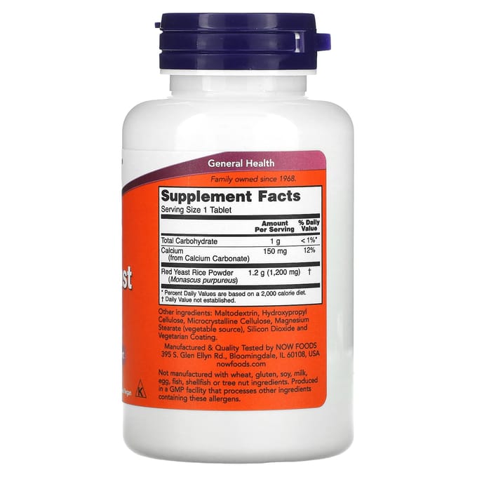Now Foods - Rode Rijst Gist / Red Yeast Rice - 1200mg - 10:1 Extract - Hooggedoseerd - 60 Tabletten