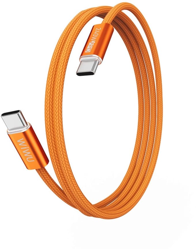 WiWU Essen USB-C naar USB-C Kabel - 240W Fast Charge & Data - Gevlochten Nylon - 1.5 Meter - Oranje