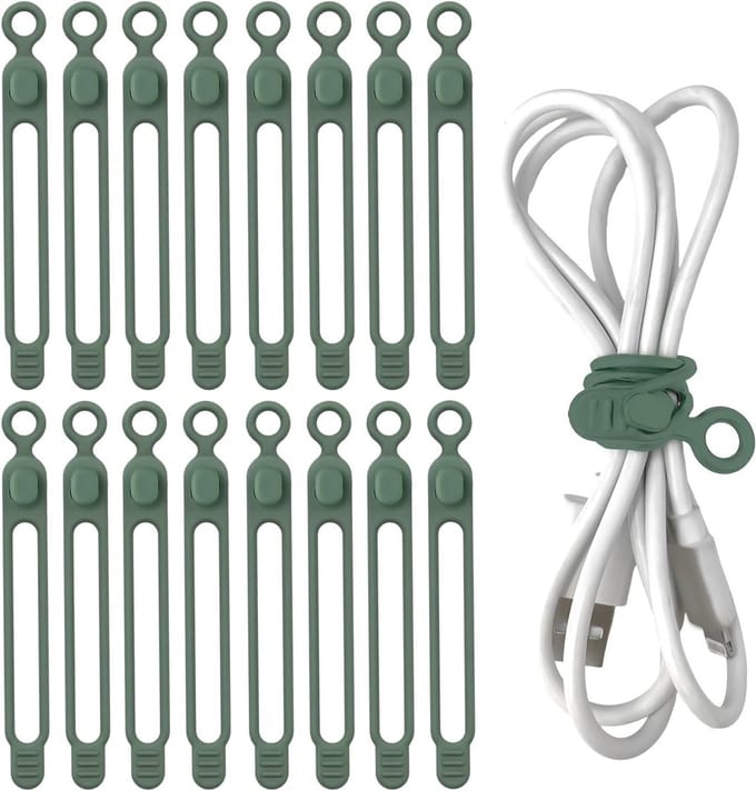 Herbruikbare silicone kabelbinders - 16 stuks - Organiseer oplaadkabels, audio- en computerkabels (groen)