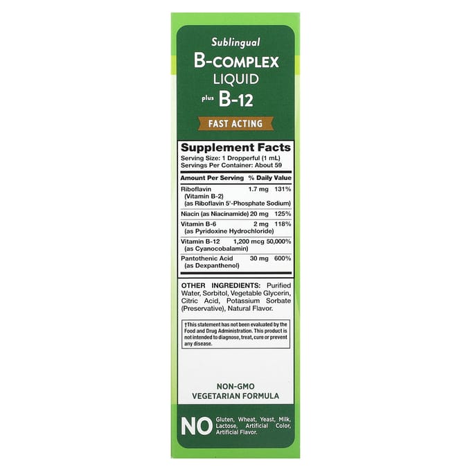 Nature's Truth, Vitamines, Complexe B sublingual liquide plus B-12, Baies naturelles, 2 fl oz (59 ml)