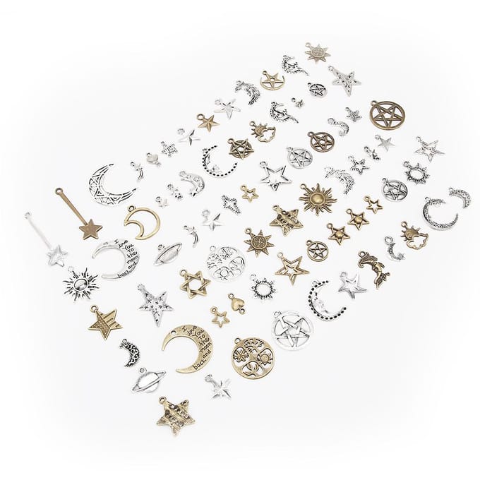 Pendentifs DIY Accessoires Alliage Motif Lune Étoile Bracelet Matériaux de Bijouterie(73 pièces styles) white