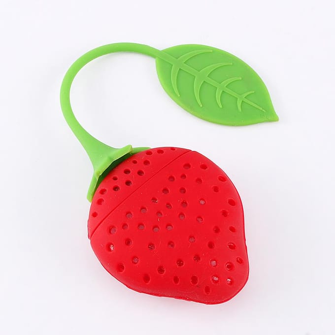 Creatieve aardbeienvormige siliconen theezeef met kruidenfilter green