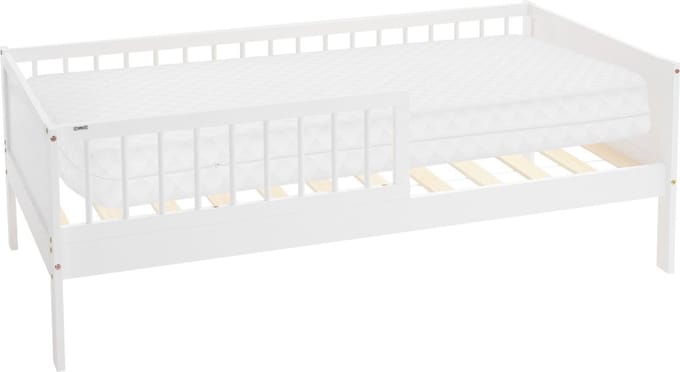 ML-Design naturel serie kinderbed 80x160 cm wit met matras lattenbodem en uitvalbeveiliging massief grenen houten eenpersoonsbed voor meisjes en jongens stevig speelbed peuterbed en juniorbed met vloerbedconstructie voor extra veiligheid