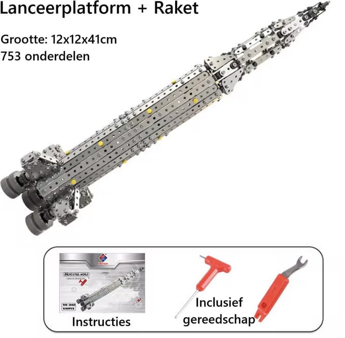 MetalMakers.nl Bouwpakket Raket met Lanceerplatform - Metalen modelbouw - 1496 onderdelen