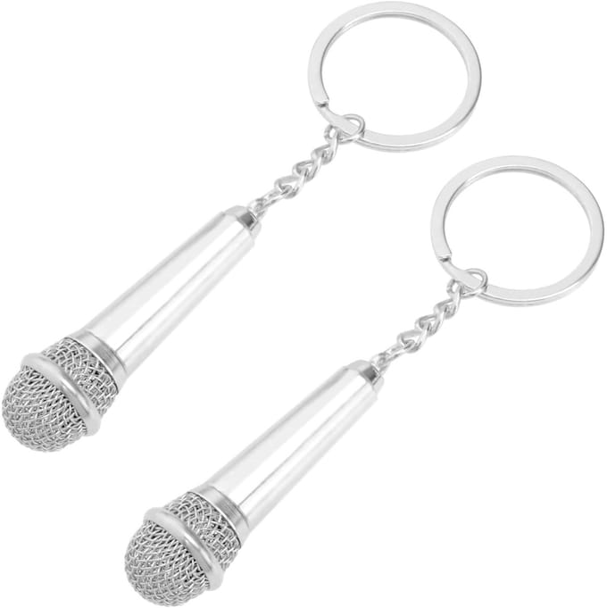 Dailygoods - Dailygoody - Microfoon Sleutelhanger - Decoratief - Zilver - Mini Microfoon Sleutelhanger - Uniseks - 2 Stuks
