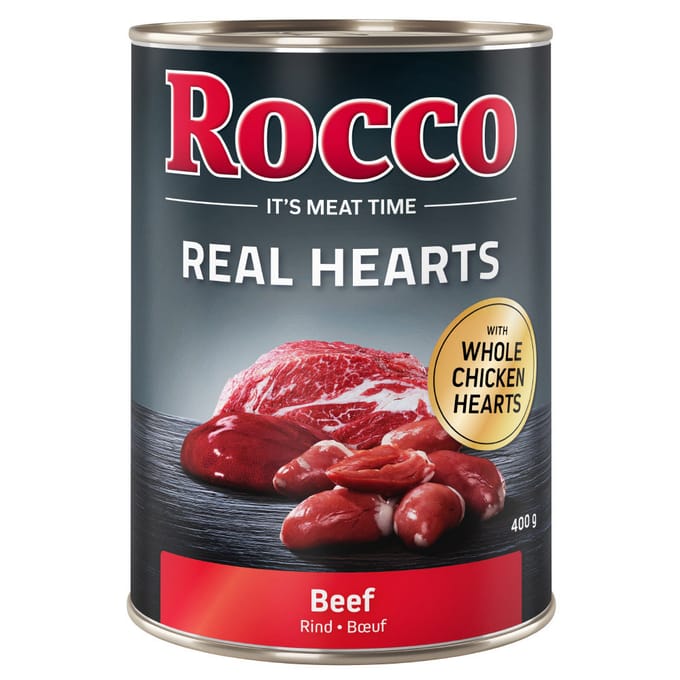6x400g Rund met hele Kippenharten Rocco Real Hearts Hondenvoer