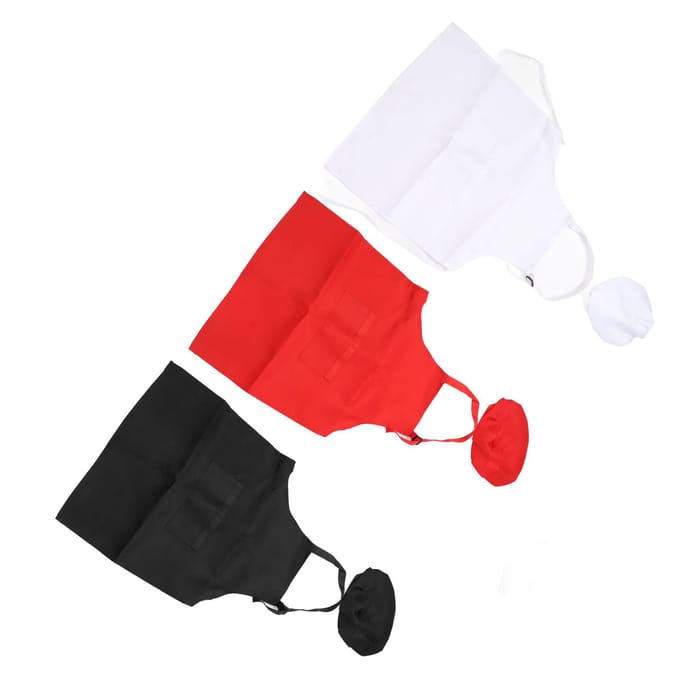 3 Set Kinder Schort en Koksmuts Rood Zwart Wit Schattig Comfortabel Rekbaar Polyester Kinderen Koken red
