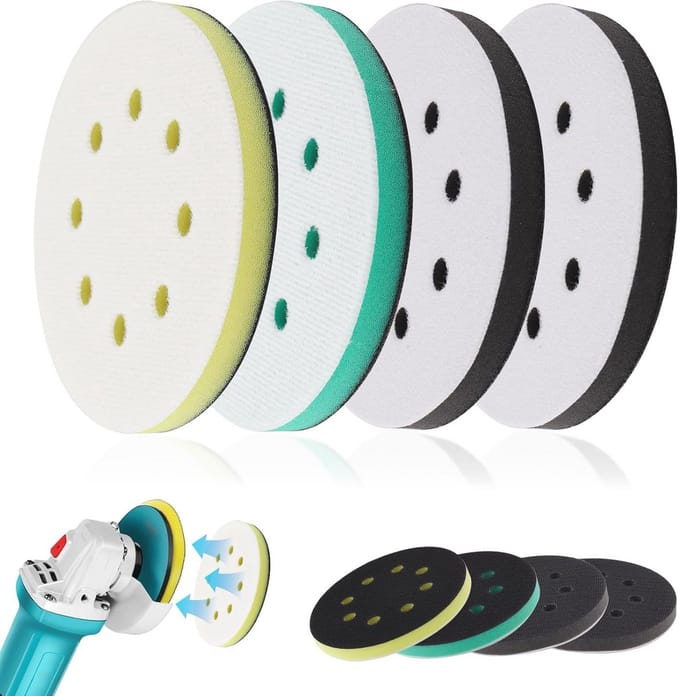Spons Polijstpads Set van 4 - 125mm Velcro Schuurpad met 8 Gaten