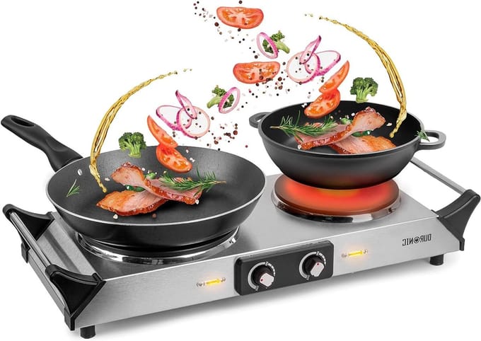 Elektrische Kookplaat - Dubbele Pit - Compact Koken - Roestvrij Staal - 2500 Watt - Zilver