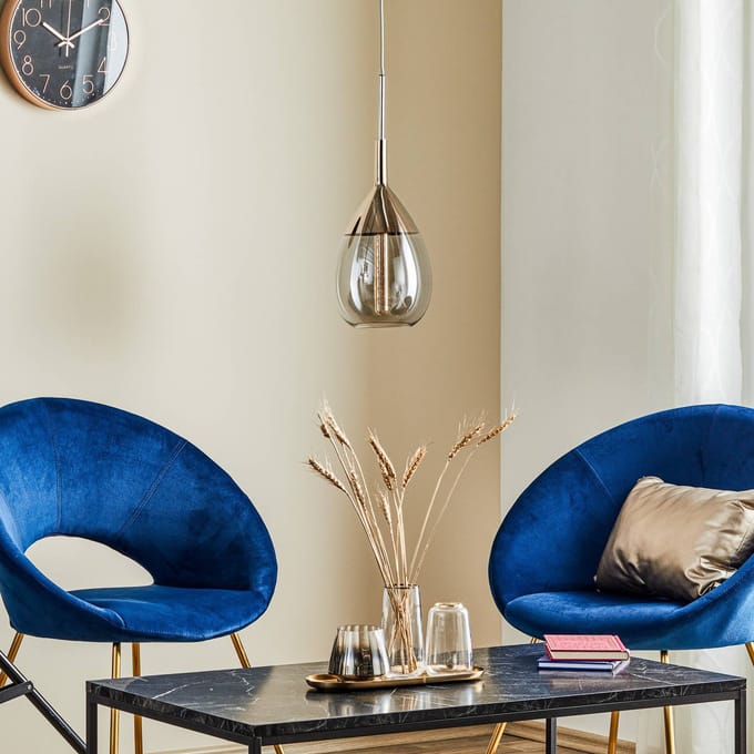 EBB & FLOW Lute hanglamp platina, glas grijs