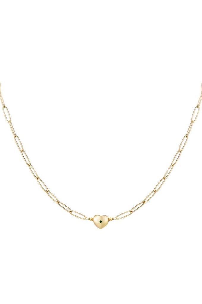 Schakelketting met hart Groen & Goud RVS