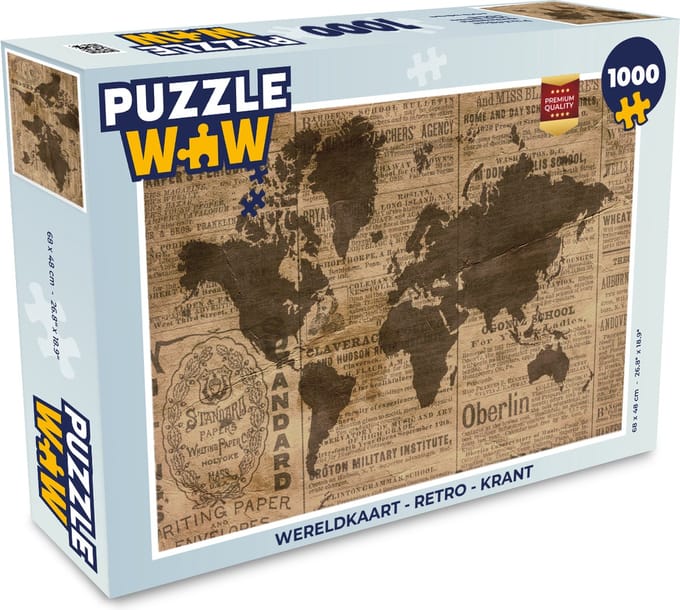 Puzzel Wereldkaart - Retro - Krant - Legpuzzel - Puzzel 1000 stukjes volwassenen