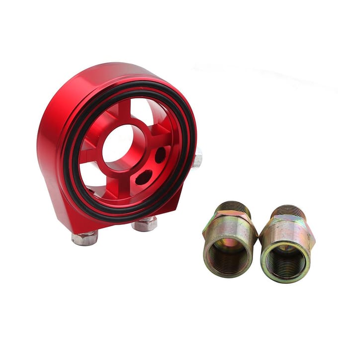 Universele auto-oliefilterkoeler sandwichplaatadapter voor olietemperatuur en oliedruk rood