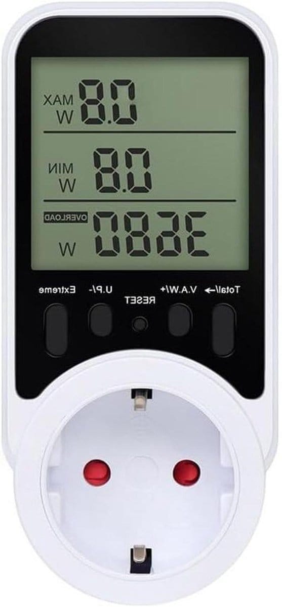 Digitale Energiemeter - Wattmeter Stroommeter - Stroomverbruik Analyseren - Overbelastingsalarm - EU Stekker - Wit