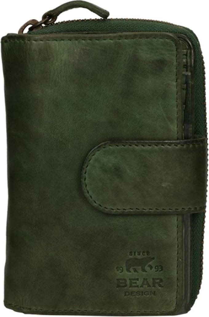 Bear Design Loet Portemonnee CL13550 - Green – Van leer – Bear Design Loet CL13550 is een leren ritsportemonnee voor wie pasjes, briefgeld en muntgeld veilig en overzichtelijk wil meenemen