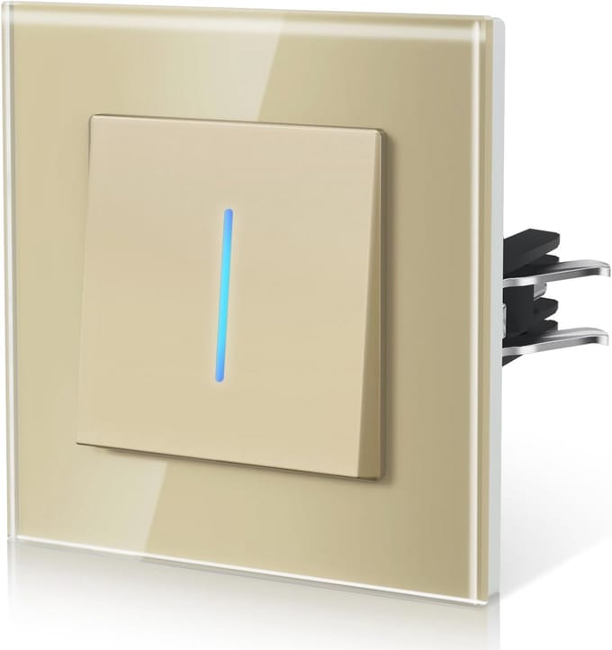 Glazen Lichtschakelaar met Achtergrondverlichting - Inbouw Schakelaar 86mm, E-serie, 2-weg, Goud