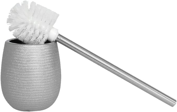 Berilo WC / Toiletborstel in luxe houder - zilver - polystone - 40 cm - Badkamer accesoires