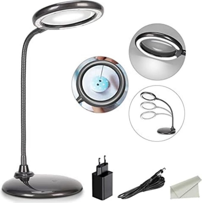 Loeplamp met led verlichting - Loeplamp met rolstatief - Grijs