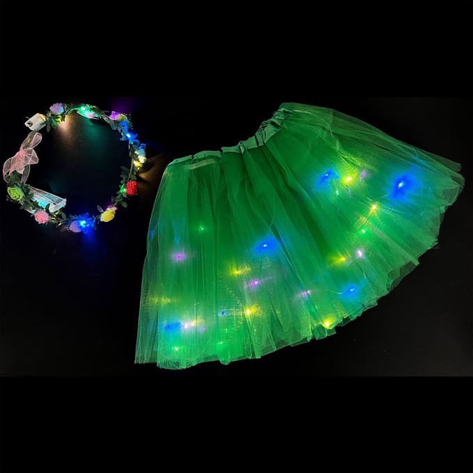LED Rokje/Tutu en Tiara Mini Set - Groen