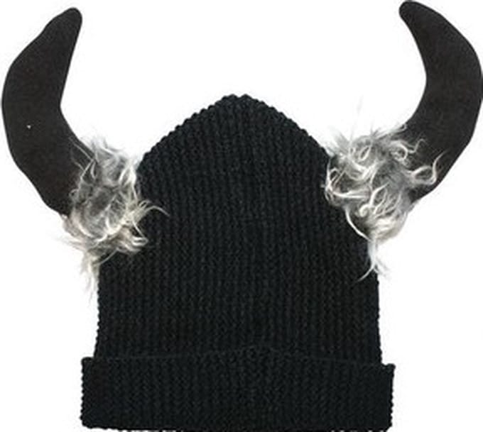 Zwarte Viking muts met fluffy hoorns