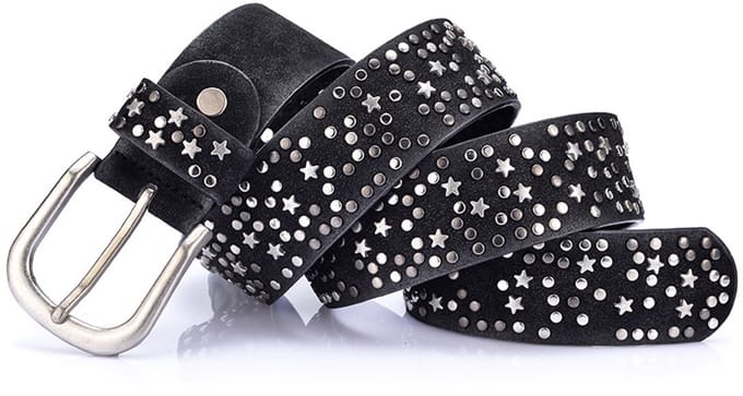 Riem - Coole damesriem met studs - Brede leren riem in denimstijl - 110 cm -Zwart