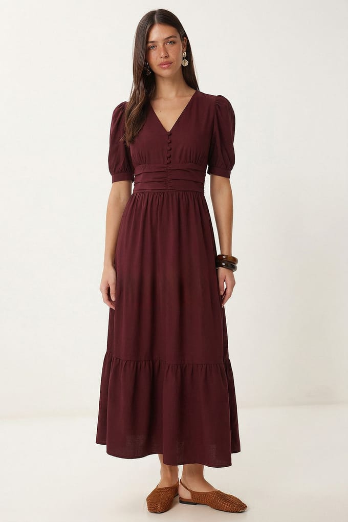 Dames Katoenmix Poplin Maxi Jurk
