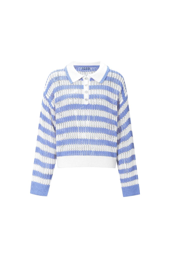 Comfortabele Gestreepte Gebreide Dames Polotop - Blauw - Maat S/M
