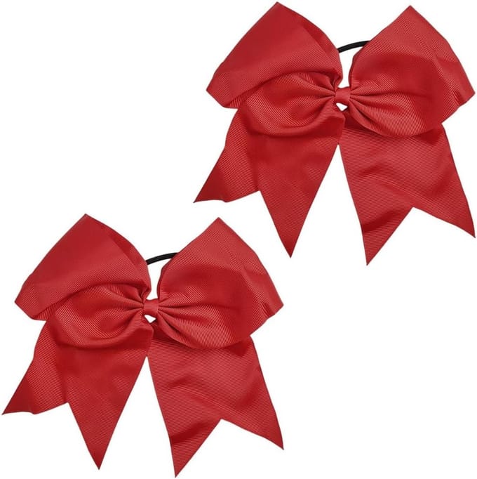 2Pcs 7" Rode Cheer Haarstrik Ponytail Houder Grote Elastische Band Voor Cheerleading, Softball en Voetbal