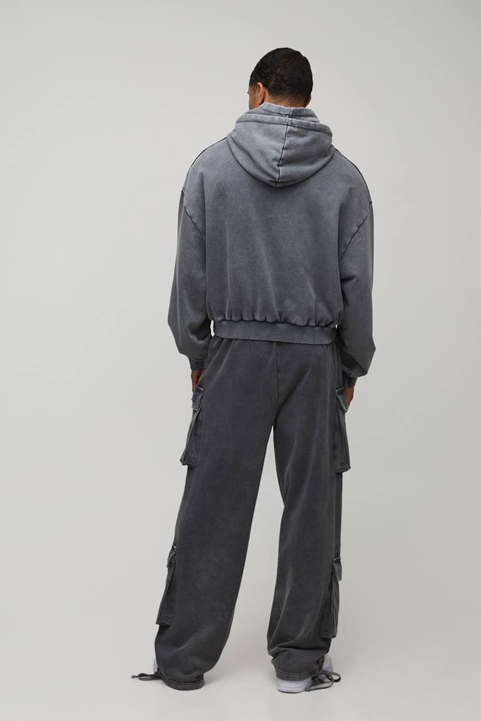 Geslonken Boxy Loopback Gewassen OFCLMAN Applique Hoodie | Charcoal | Size Medium