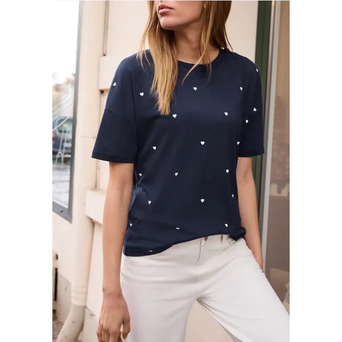 Shirt met ronde hals en hartjesprint