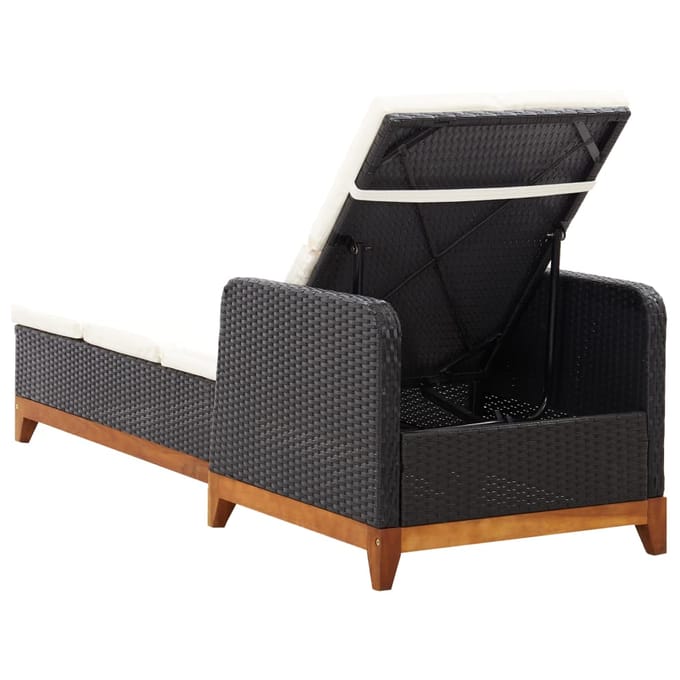 vidaXL - Ligbed - poly - rattan - en - massief - acaciahout - zwart