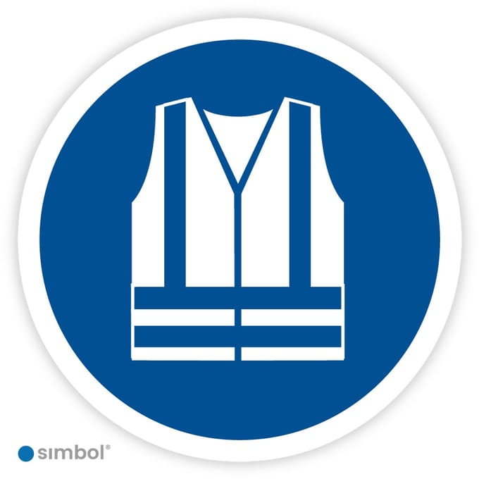Simbol® - Stickers Veiligheidshesje verplicht (M015) - Formaat ø 30 cm.