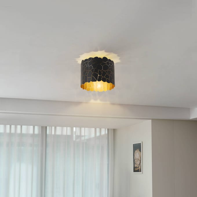 Lindby - plafondlamp - 1licht - Metaal - H: 22 cm - E27 - zwart, goud