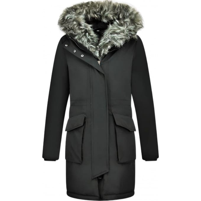 Lange Winterjas Dames – Winterjas Dames Bontkraag – Zwarte Jas Dames