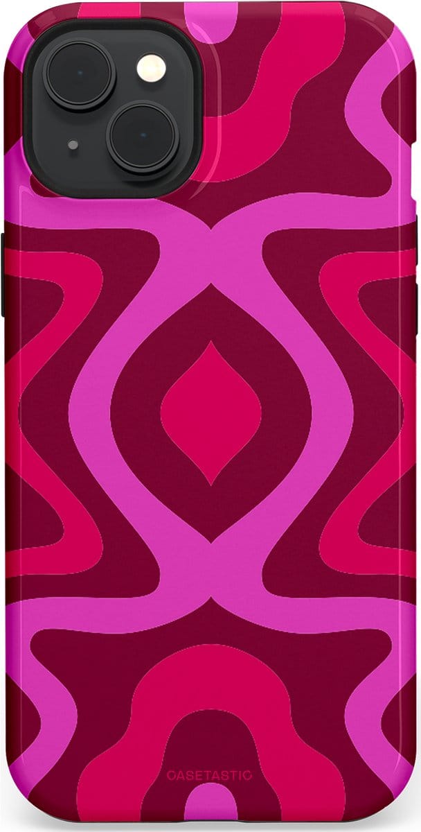 Casetastic hoesje geschikt voor Apple iPhone 15 Plus - MagSafe - Dubbellaagse bescherming - Retro golf - Fashion Case - Roze Bordeaux Wit