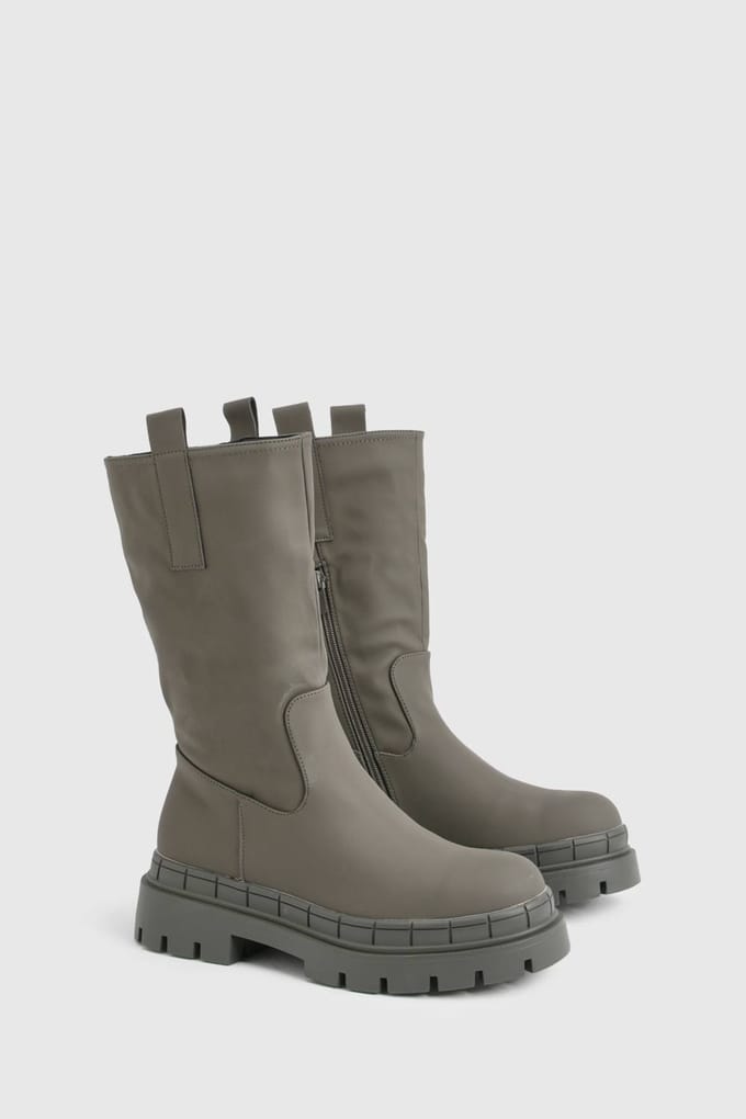 boohoo Dames Rubberen kuithoge logge laarzen | Olive | Maat: 3