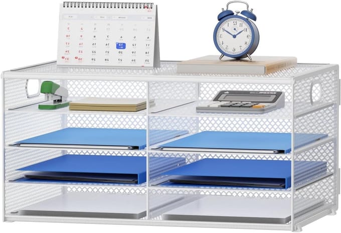 Papieren Organizer - Bureau Organizer Post Sorteerder - Bureau Opruimen - 8 Compartimenten - 48 x 31 cm - Wit